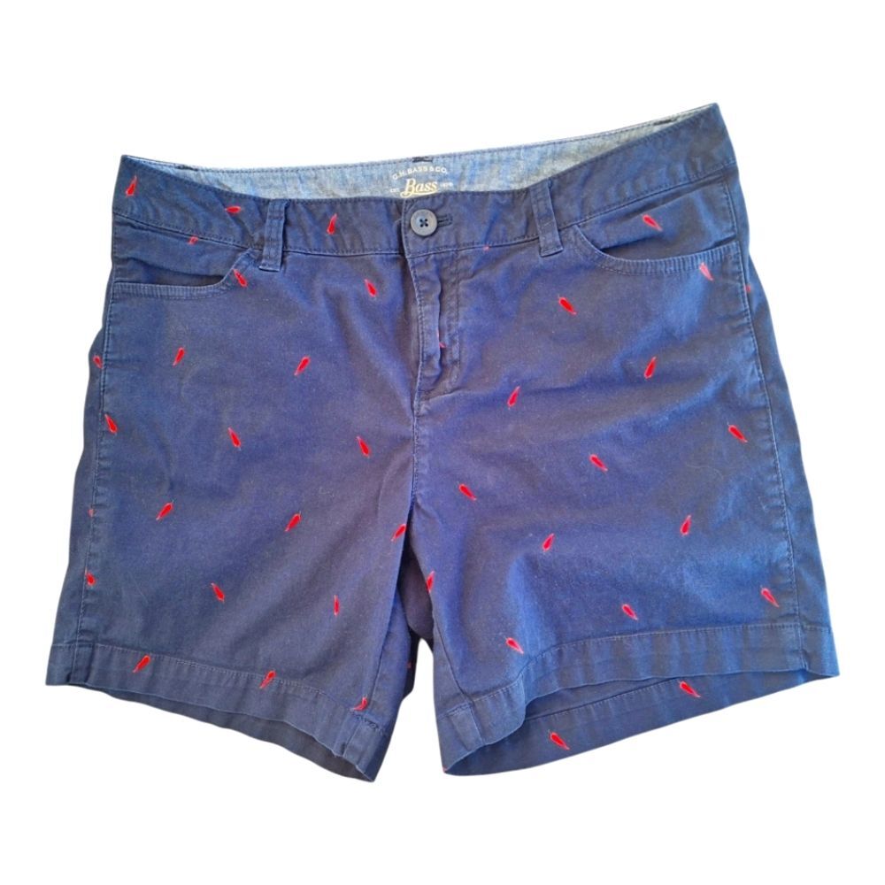 G. H. Bass & Co. Shorts Chino Red Hot Chili Pepper Print Sz 10 Navy Blue Cotton - Picture 10 of 10
